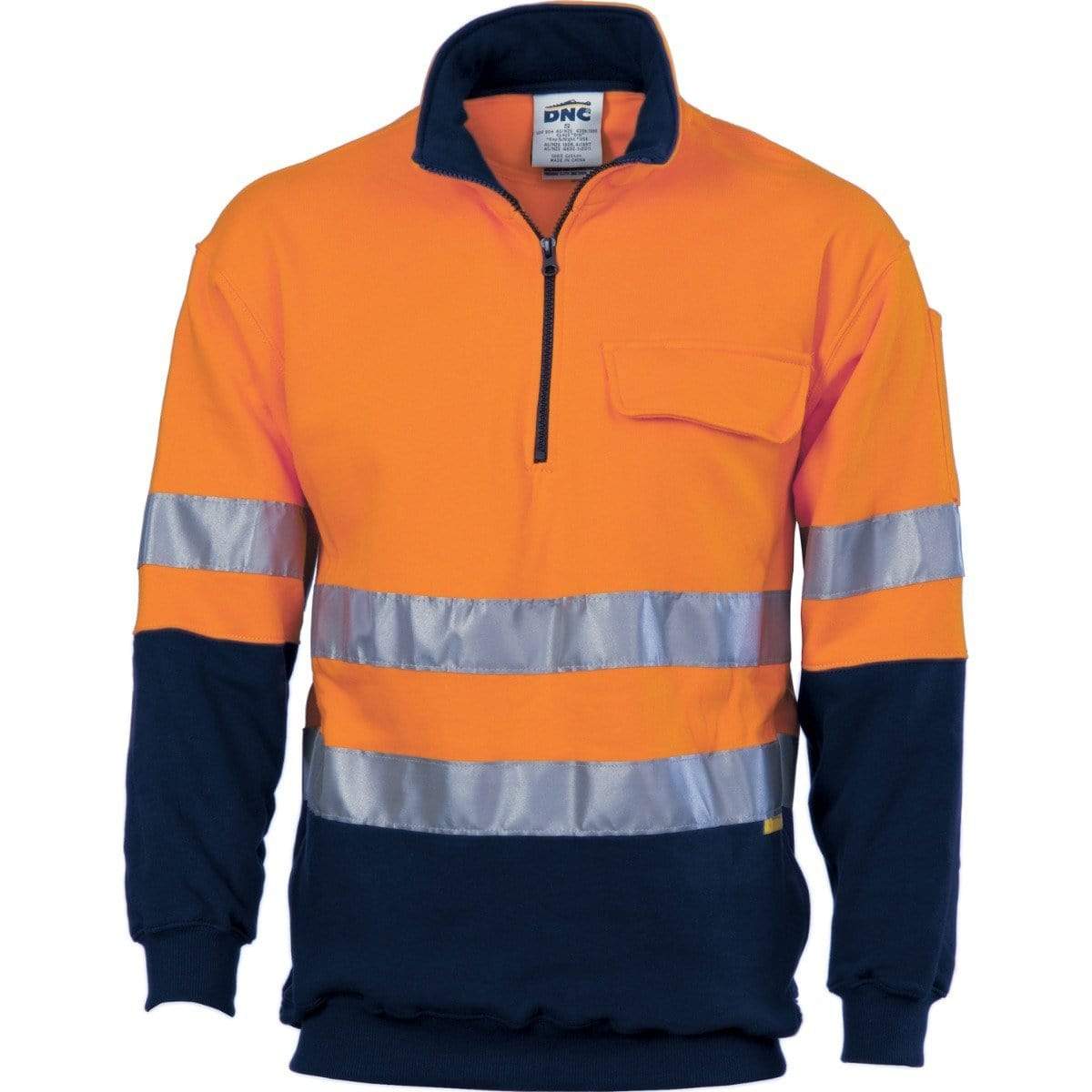 Dnc Workwear Hi-vis Two-tone 1/2 Zip Cotton Fleecy Windcheater With 3m R/tape - 3925 Work Wear DNC Workwear Orange/Navy XS 